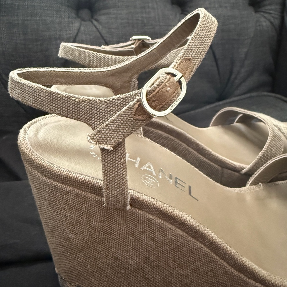 CHANEL Women's Beige Wedge Sandals - Picture 7 of 8